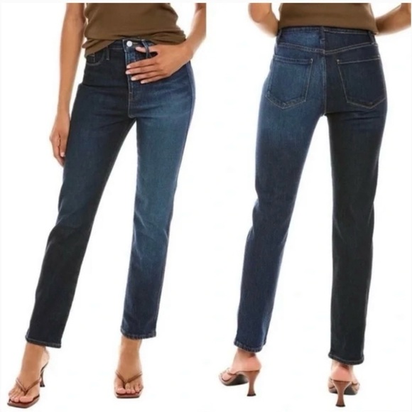 Frame Denim Le Sylvie Straight Leg Jeans Two Tone Indigo Combo 26 - Picture 1 of 8
